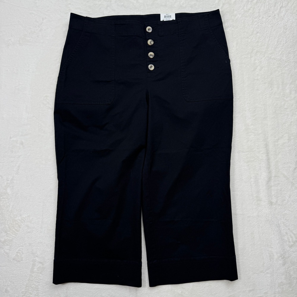 NWT INC International Concepts Pants Womens 18W Black Brit I‎ Wide Crop Button